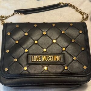 Love Moschino Black Quilted Studs  Shoulder Bag